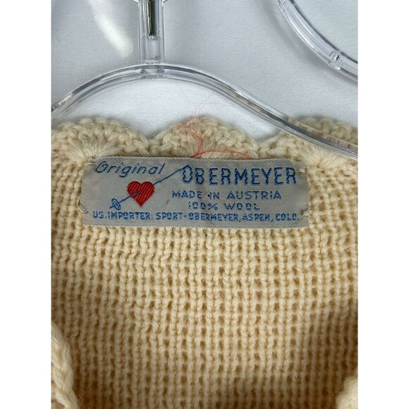 VTG Obermeyer Womens Beige 100% Wool Cardigan Sweater With Scalloped Trim Small - Picture 3 of 12